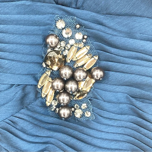 *Adrianna Papell Occasions 6 Teal Polyester Lined Ruffled Gown Beaded Detail - Picture 3 of 11